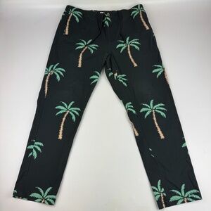 Duvin Mens Size L x 28.5" Palm Tree Print Elastic Waist Black Pants Tropical